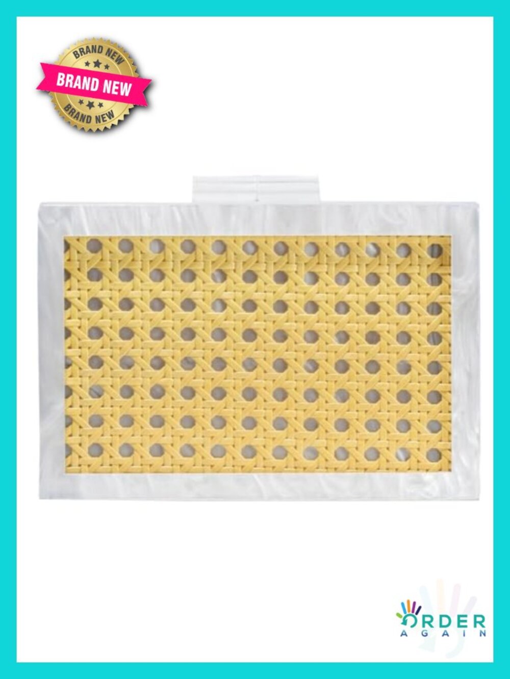 Acrylic Woven Rattan Clutch Evening Bag with Chain Strap